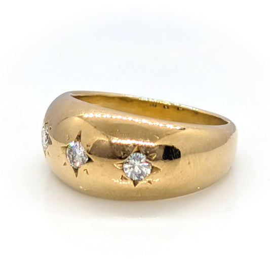 Chunky 9ct Yellow Gold Diamond Trilogy Ring