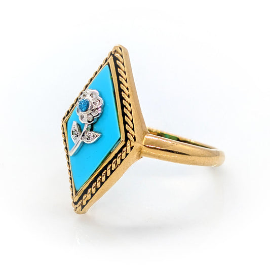 9ct Yellow Gold Turquoise Diamond-Shaped Ring