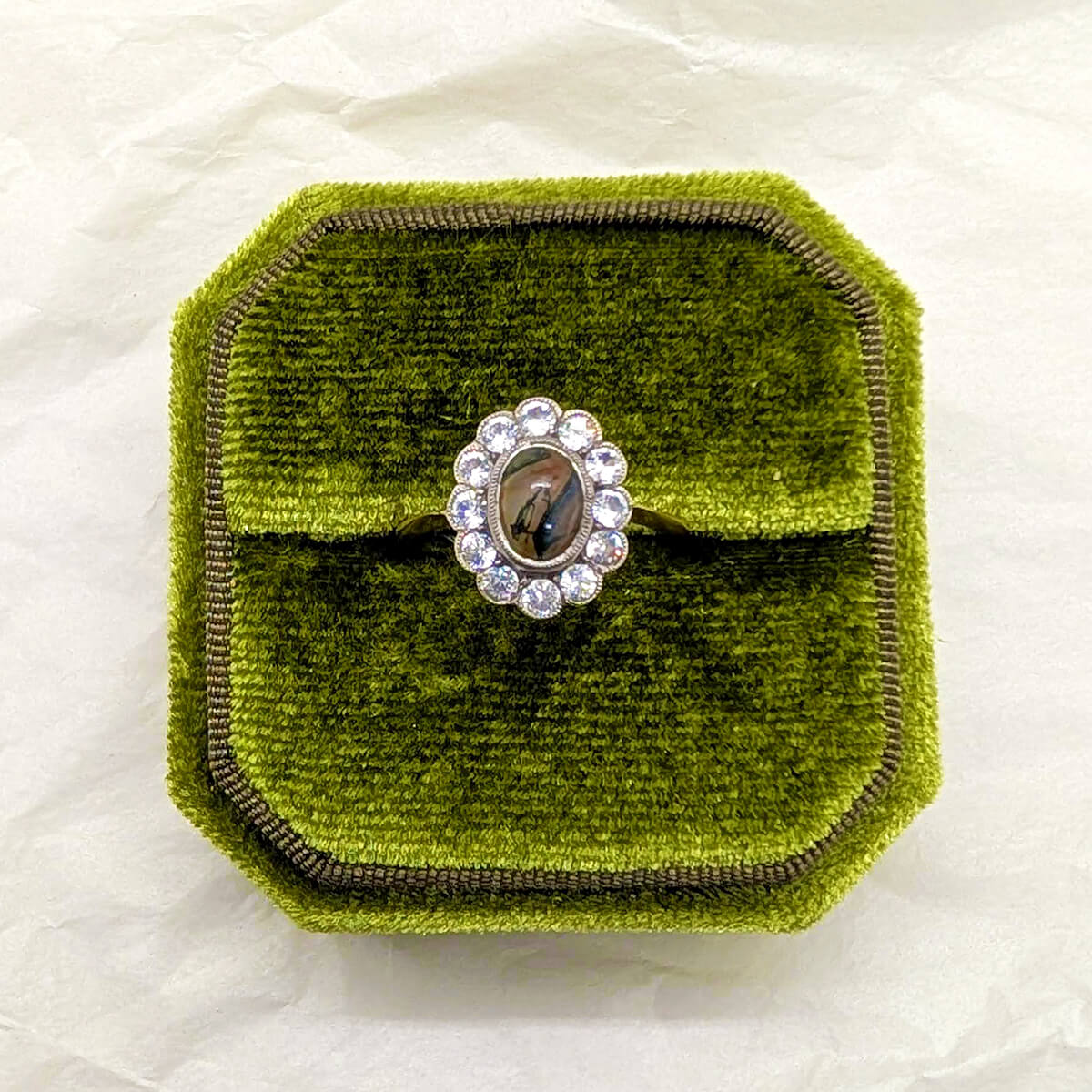 9ct Yellow Gold Cluster Ring with Moss Agate and White Topaz