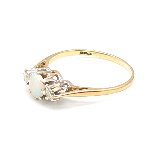 9ct Yellow Gold Opal and Diamond Trilogy Ring