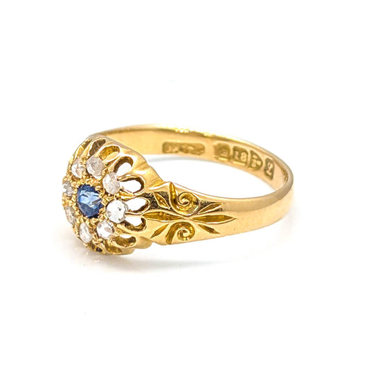 18ct Yellow Gold Daisy Cluster with Sapphire and Diamonds