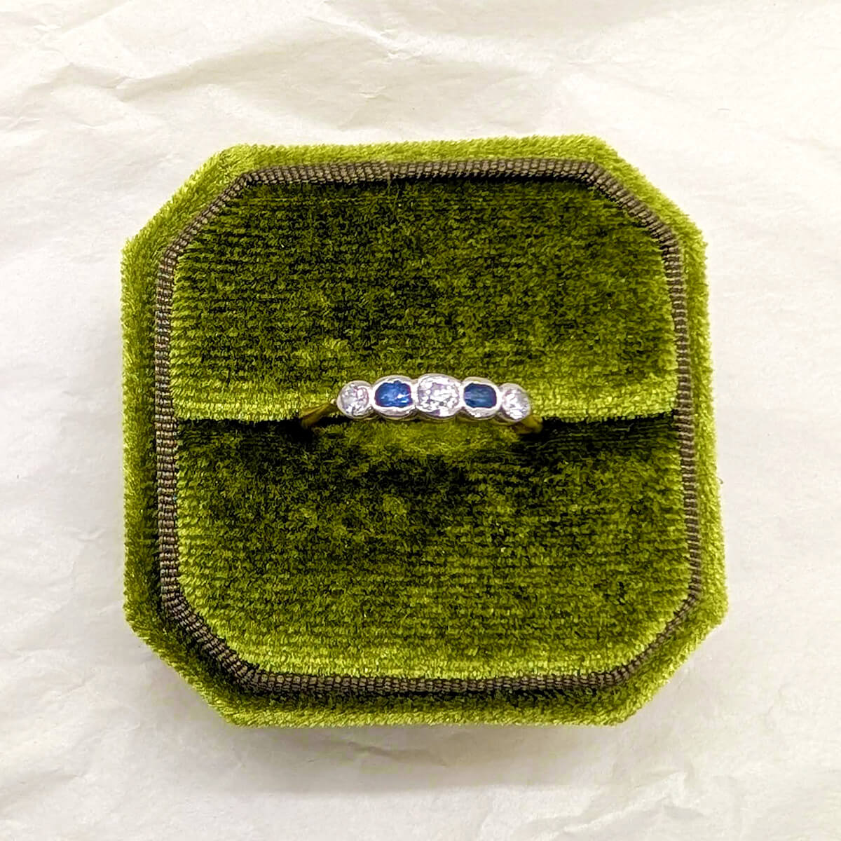 Antique 18ct Yellow Gold and Platinum Stacking Ring with Sapphire and Diamonds