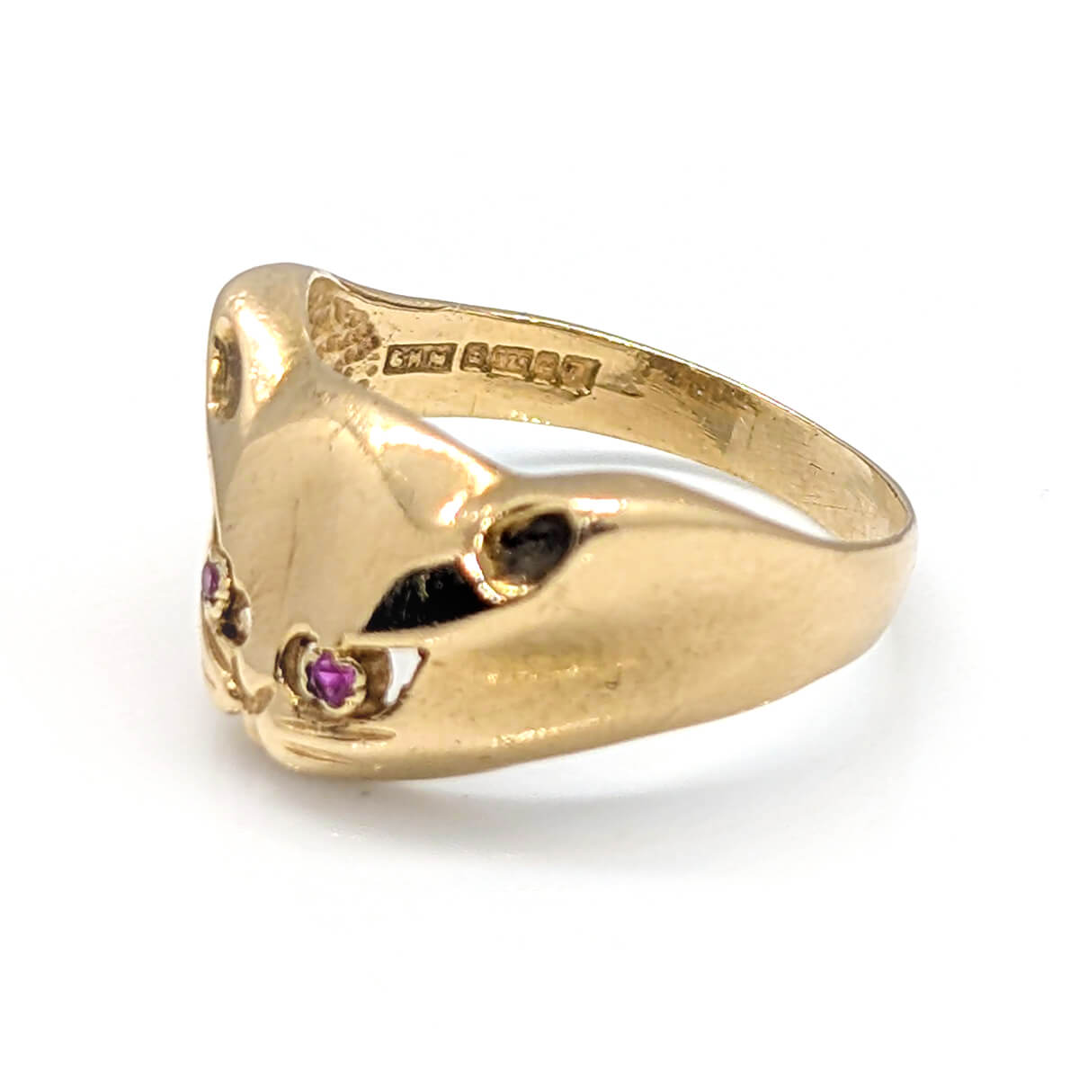 9ct Yellow Gold Ruby-Eyed Cat Face Ring