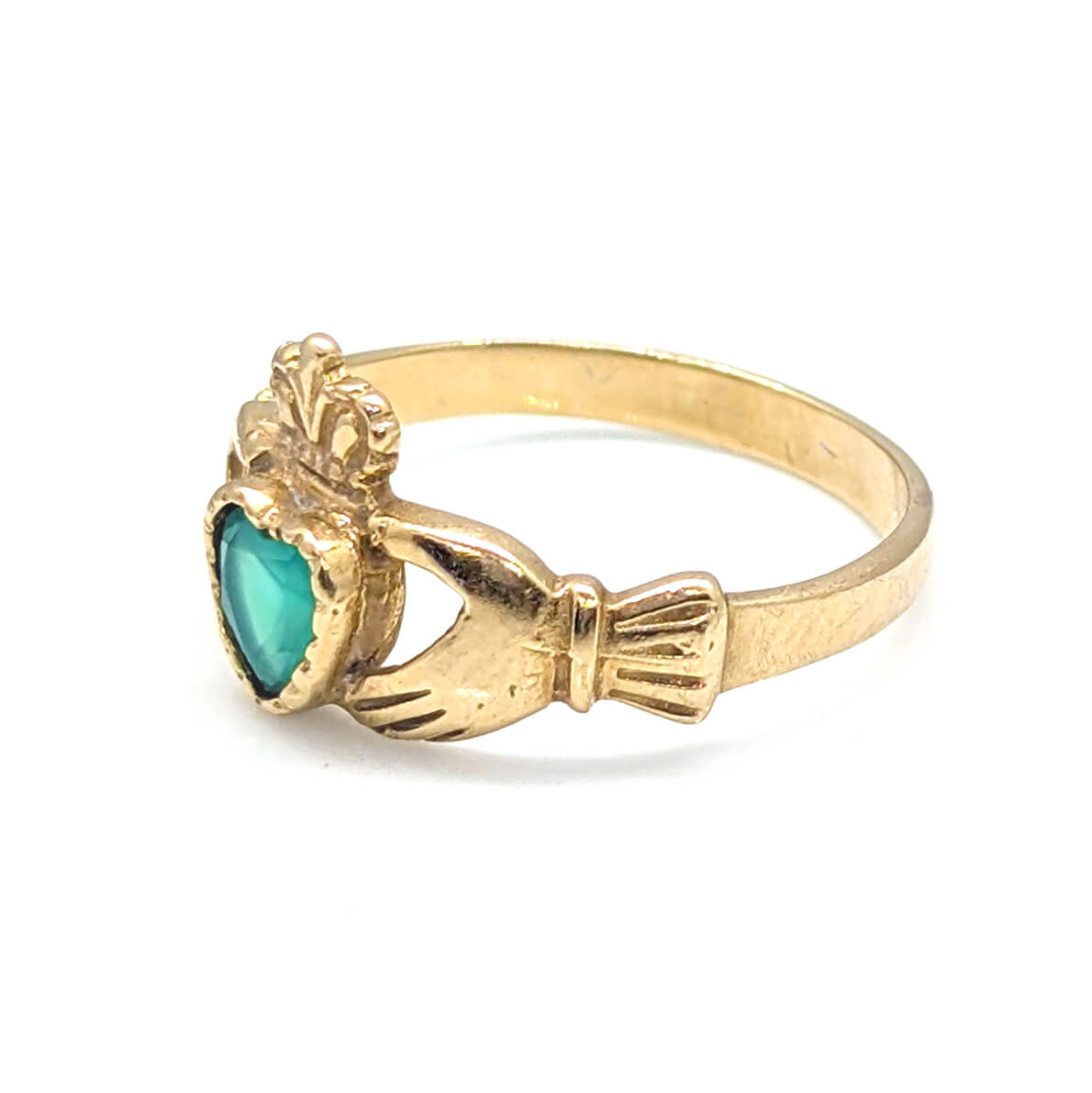 9ct Yellow Gold Claddagh Ring with Chrysoprase Heart