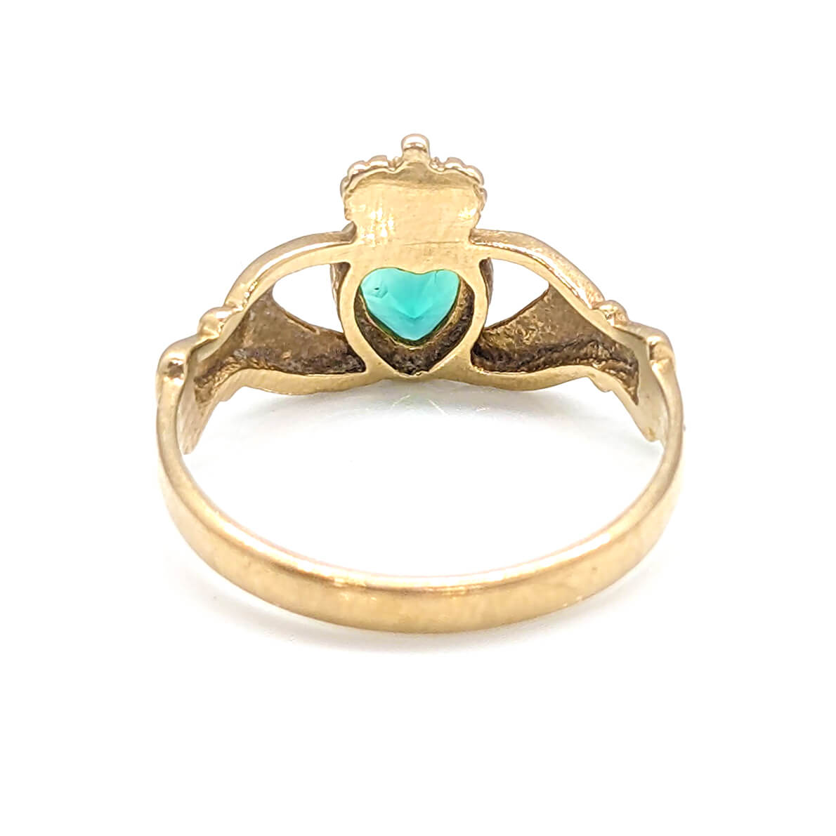 9ct Yellow Gold Claddagh Ring with Chrysoprase Heart