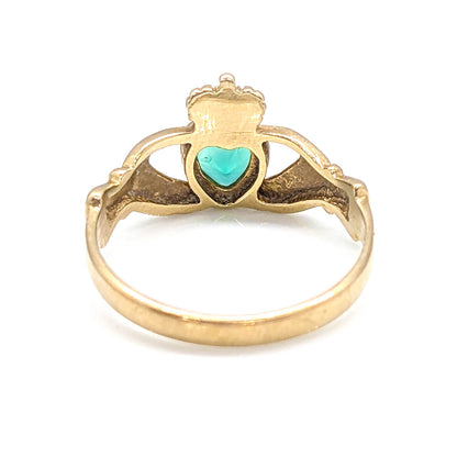 9ct Yellow Gold Claddagh Ring with Chrysoprase Heart
