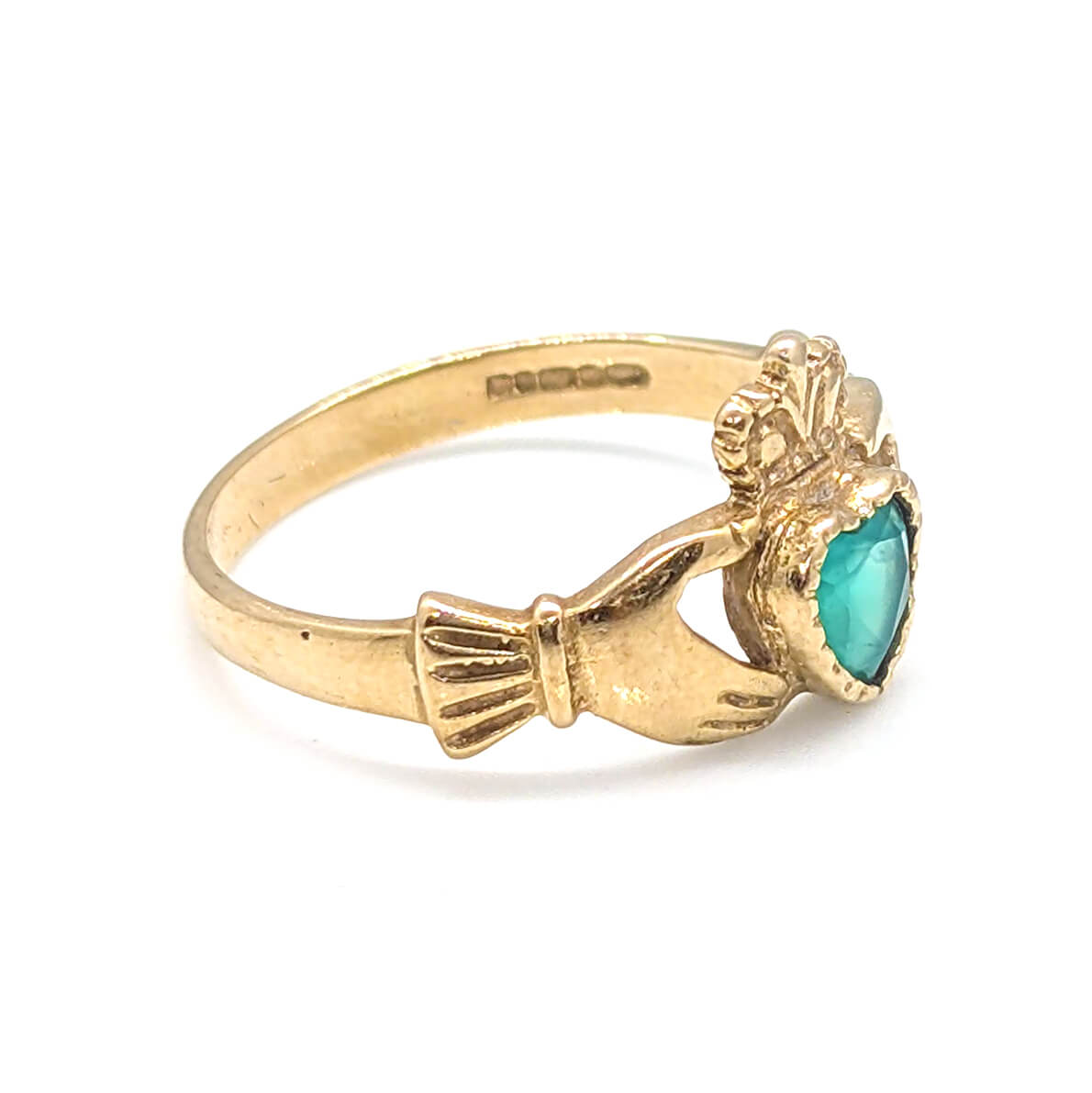 9ct Yellow Gold Claddagh Ring with Chrysoprase Heart