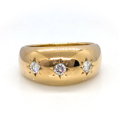 Chunky 9ct Yellow Gold Diamond Trilogy Ring