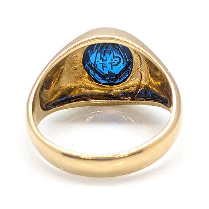 10k Yellow Gold Masonic Signet Ring with Synthetic Sapphire