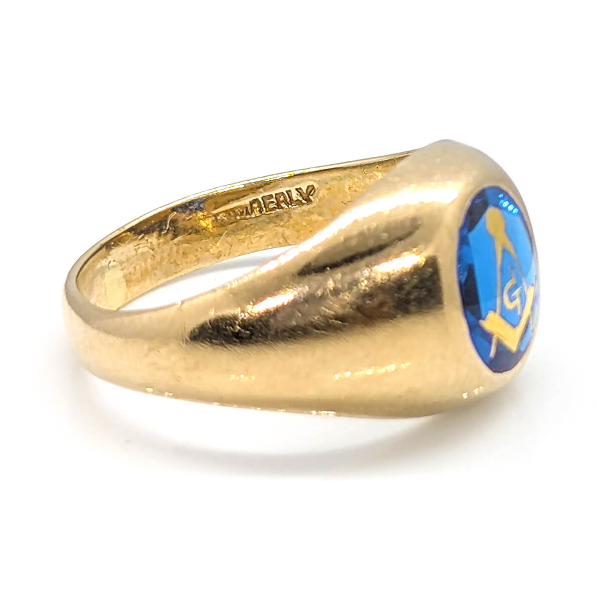 10k Yellow Gold Masonic Signet Ring with Synthetic Sapphire