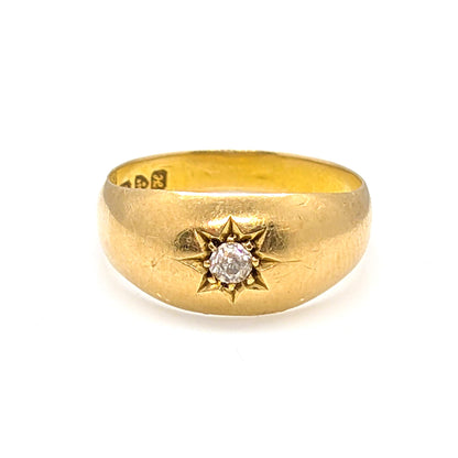 18ct Yellow Gold Starburst Solitaire Ring with Old Mine Cut Diamond
