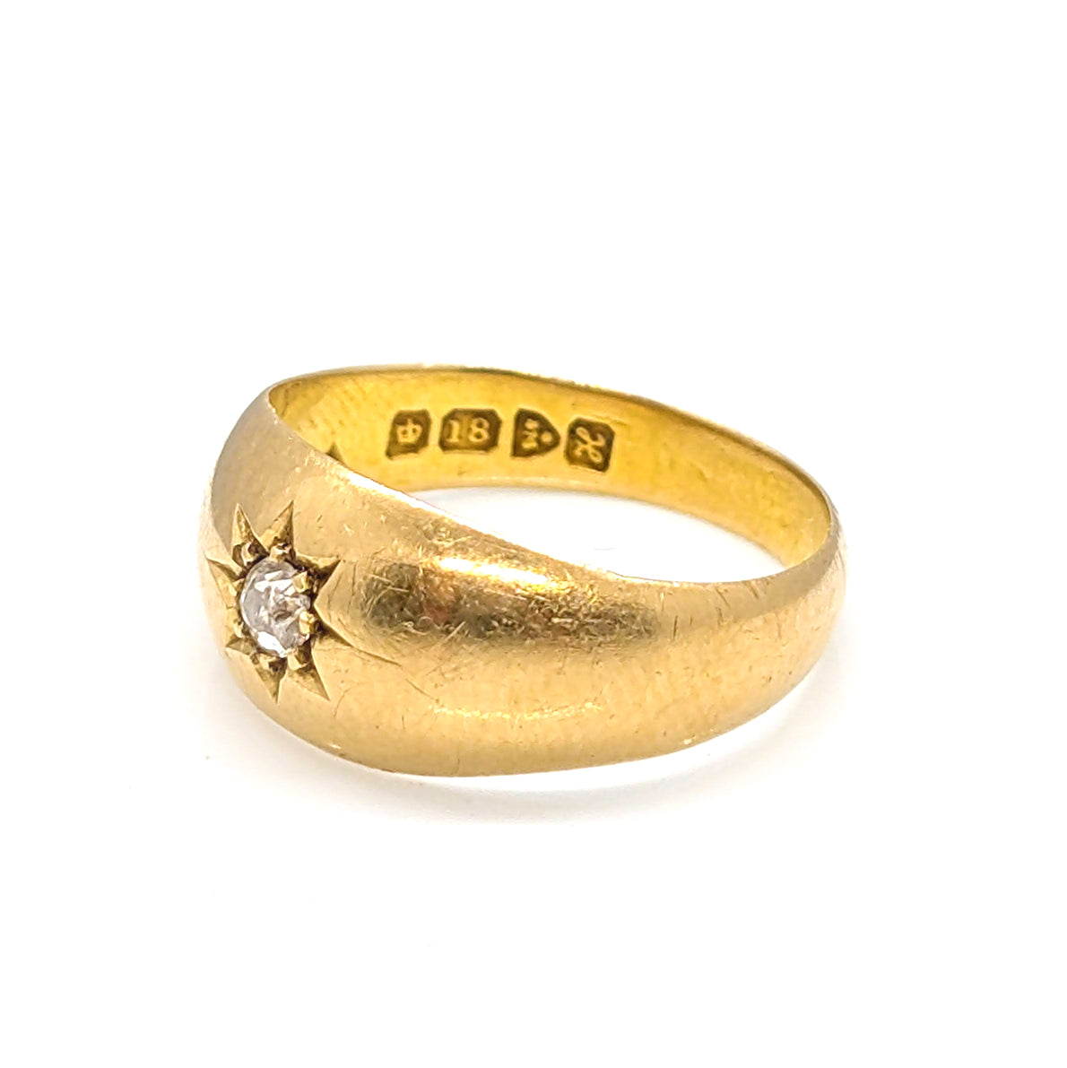18ct Yellow Gold Starburst Solitaire Ring with Old Mine Cut Diamond