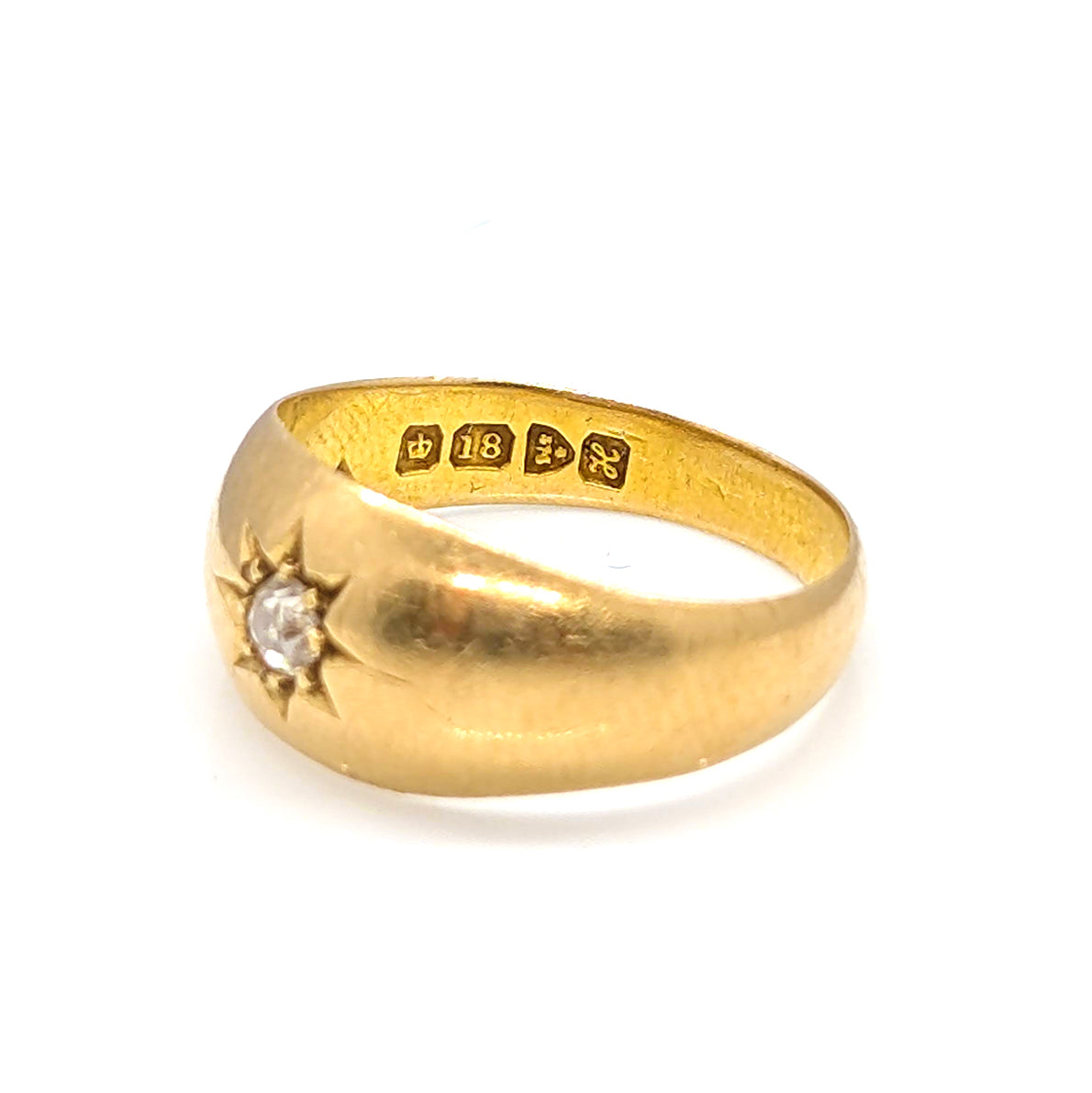 18ct Yellow Gold Starburst Solitaire Ring with Old Mine Cut Diamond