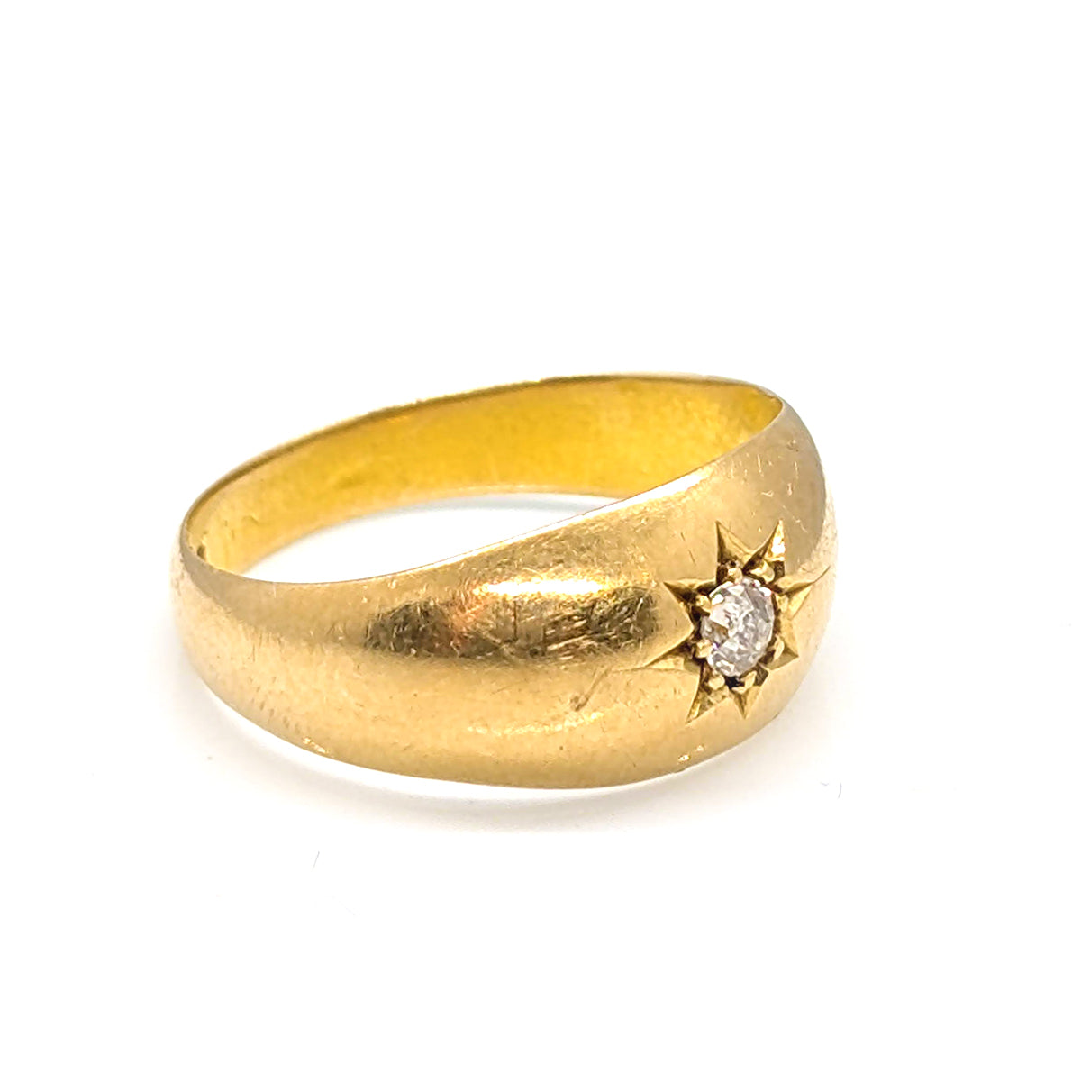 18ct Yellow Gold Starburst Solitaire Ring with Old Mine Cut Diamond