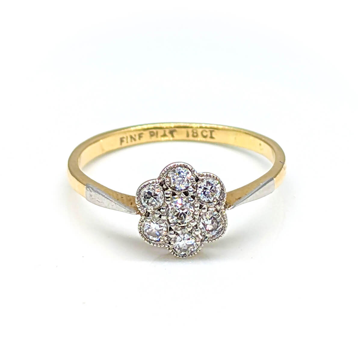 18ct Yellow Gold and Platinum Daisy Flower Ring with Diamonds