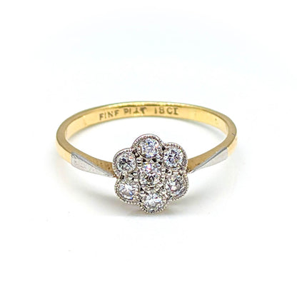 18ct Yellow Gold and Platinum Daisy Flower Ring with Diamonds