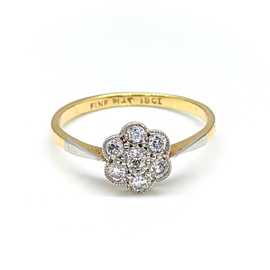 18ct Yellow Gold and Platinum Daisy Flower Ring with Diamonds
