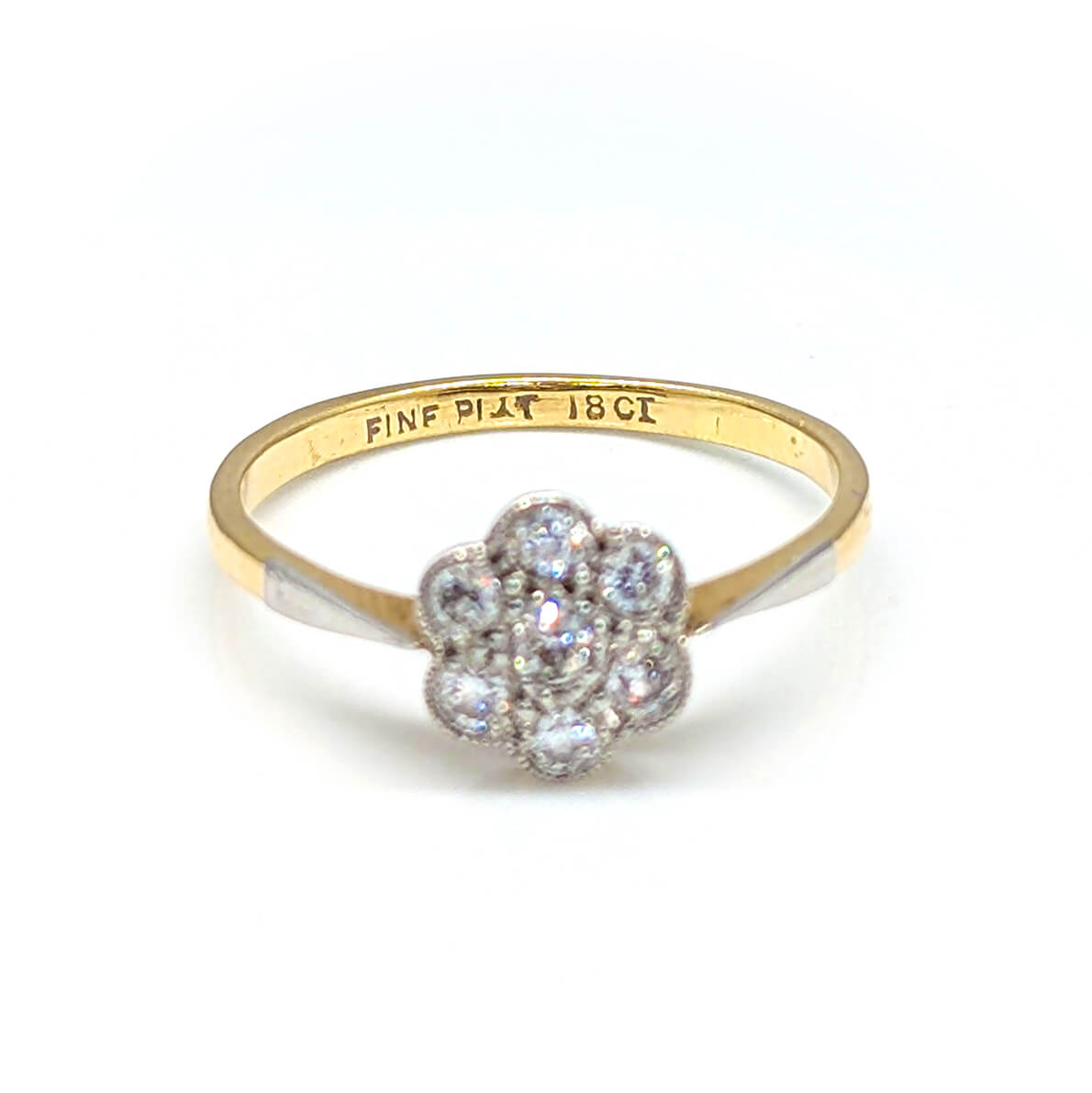 18ct Yellow Gold and Platinum Daisy Flower Ring with Diamonds