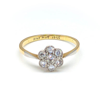 18ct Yellow Gold and Platinum Daisy Flower Ring with Diamonds