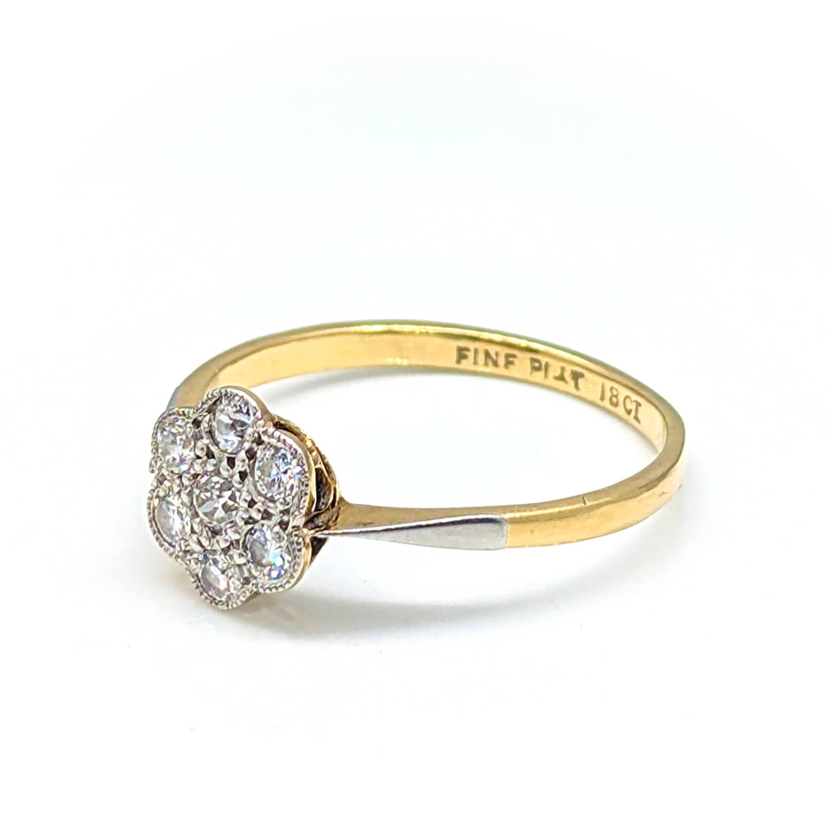 18ct Yellow Gold and Platinum Daisy Flower Ring with Diamonds
