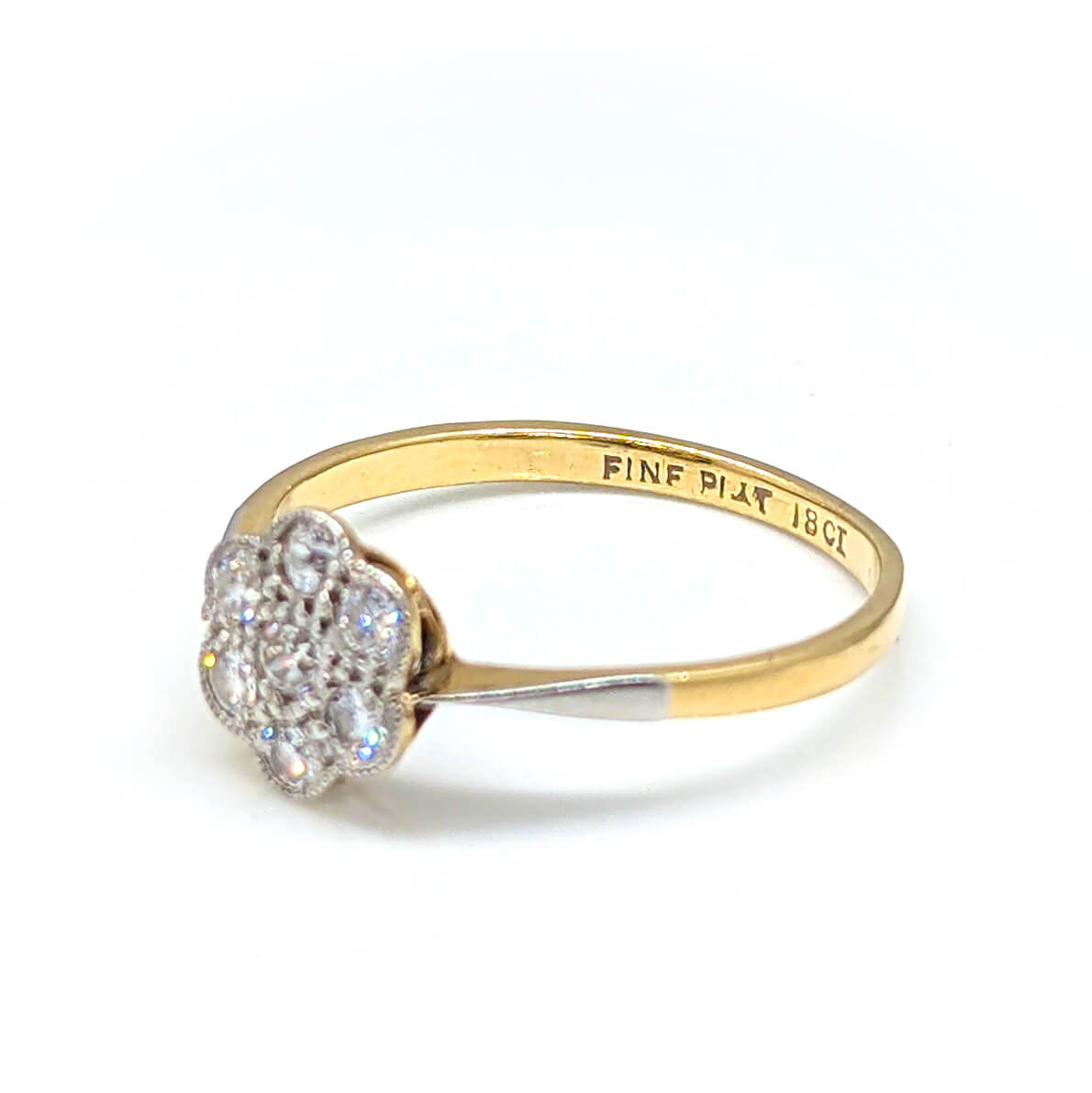 18ct Yellow Gold and Platinum Daisy Flower Ring with Diamonds