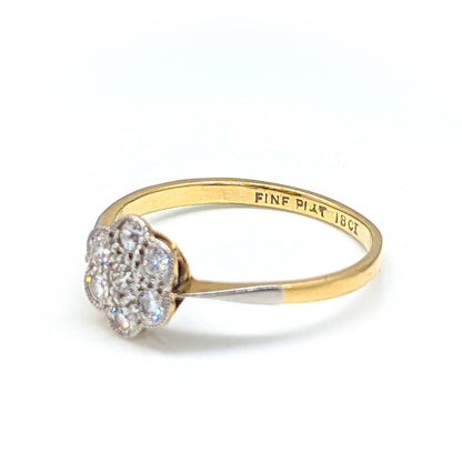 18ct Yellow Gold and Platinum Daisy Flower Ring with Diamonds