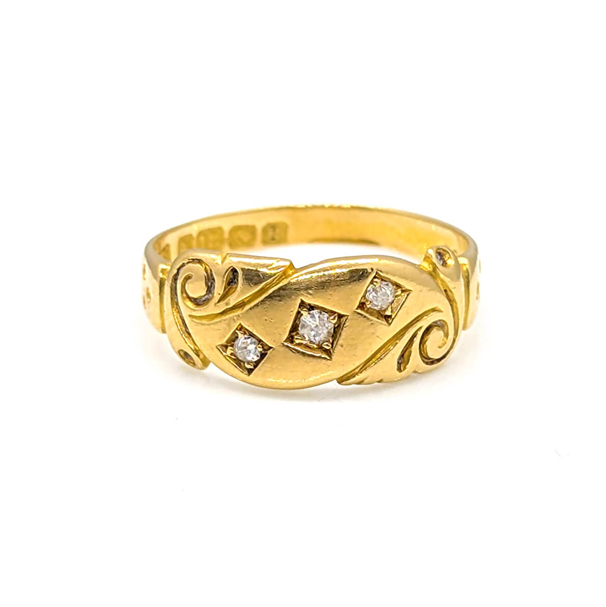 18ct Yellow Gold Diamond Trilogy Starburst Ring