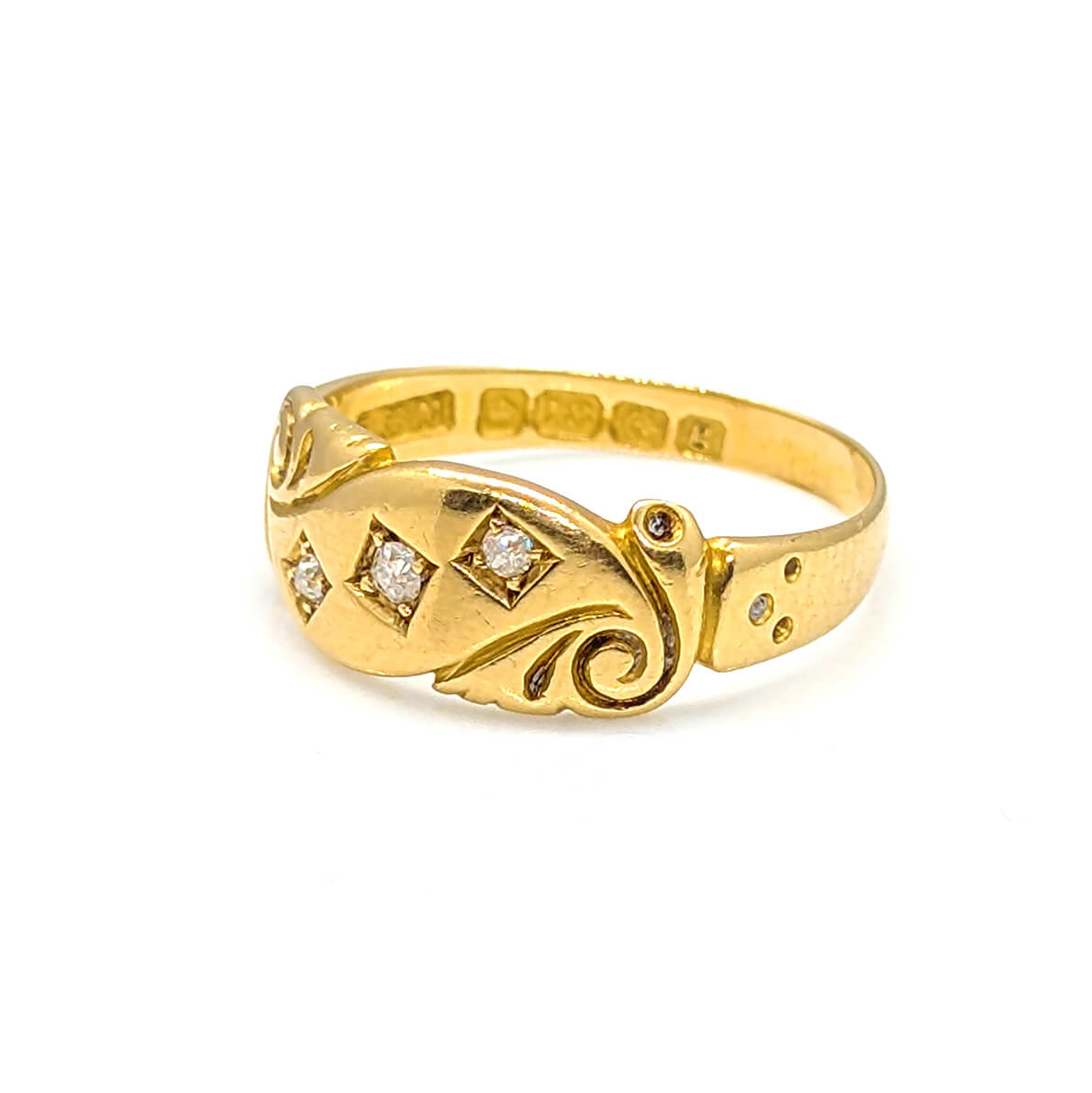 18ct Yellow Gold Diamond Trilogy Starburst Ring
