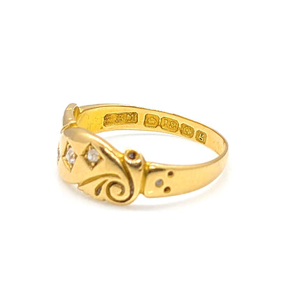 18ct Yellow Gold Diamond Trilogy Starburst Ring