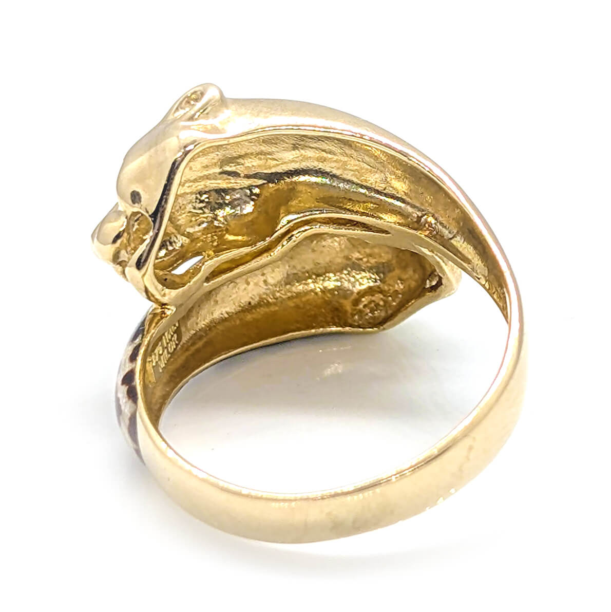 9ct Yellow Gold Double Headed Enamelled Leopard/Jaguar Ring by Milor Italy