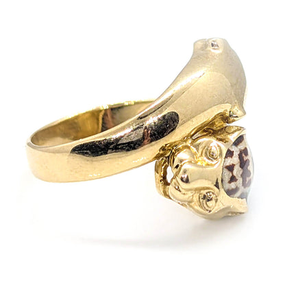 9ct Yellow Gold Double Headed Enamelled Leopard/Jaguar Ring by Milor Italy