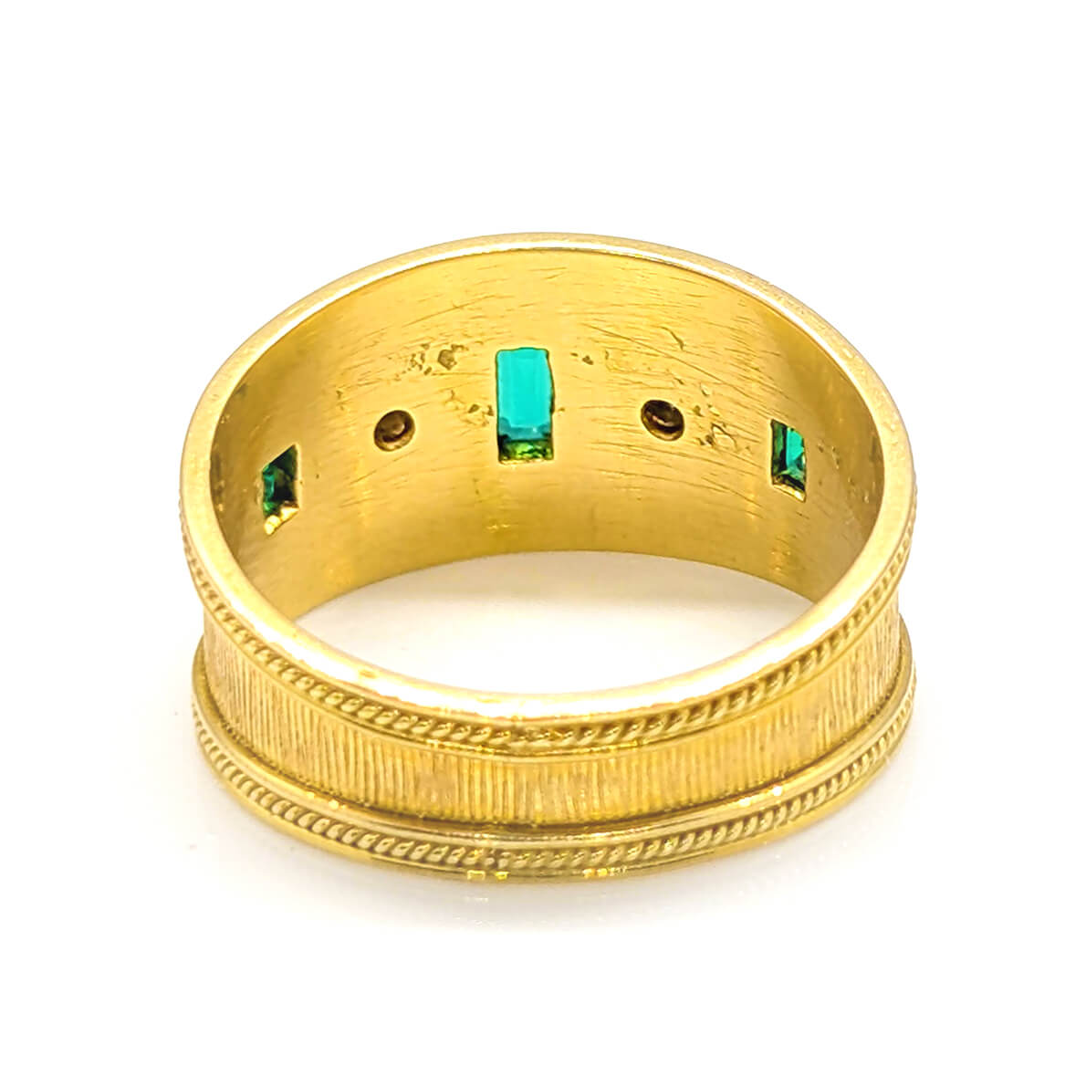 18ct Yellow Gold Emerald and Diamond Etruscan-Style Ring