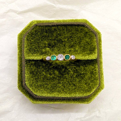 18ct Yellow Gold Collet Set Stacking Ring with Emeralds and Diamonds