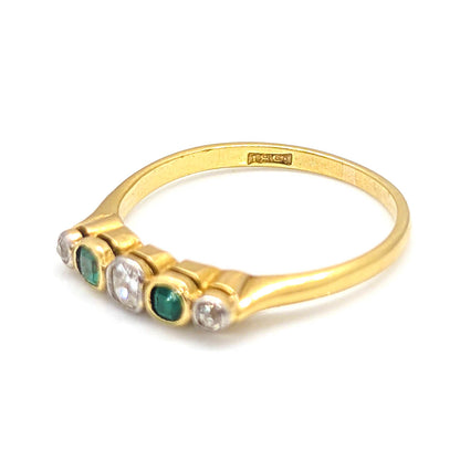 18ct Yellow Gold Collet Set Stacking Ring with Emeralds and Diamonds