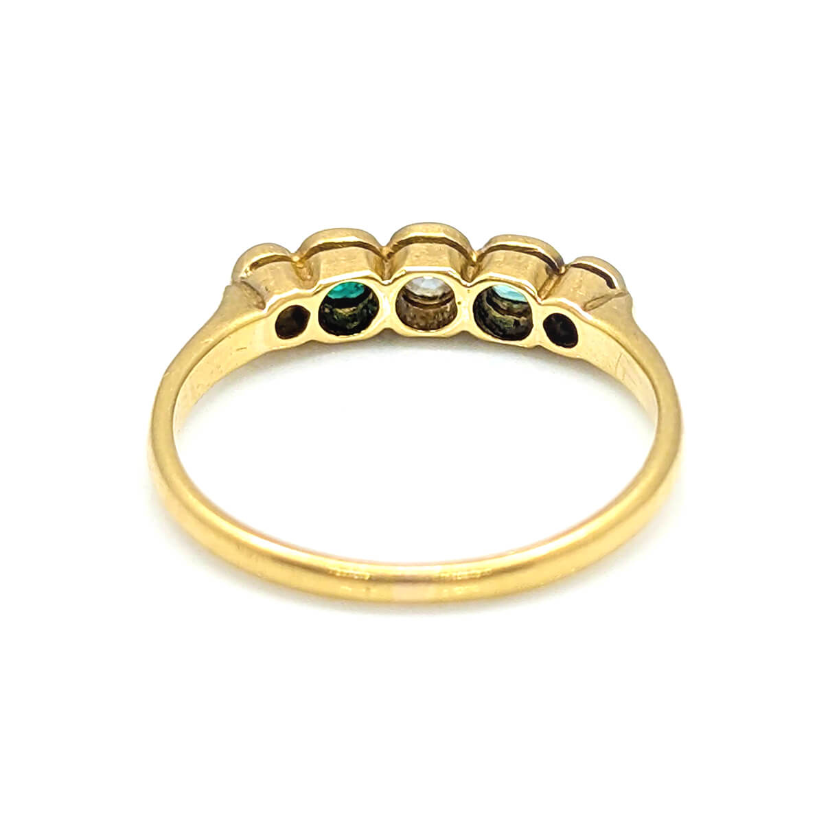 18ct Yellow Gold Collet Set Stacking Ring with Emeralds and Diamonds