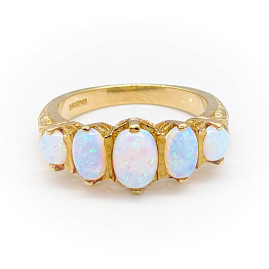 9ct Yellow Gold Five-Stone Synthetic Opal Ring
