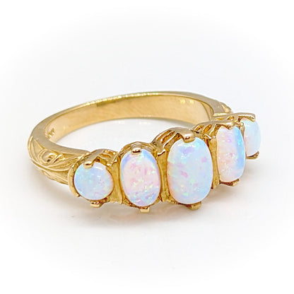 9ct Yellow Gold Five-Stone Synthetic Opal Ring