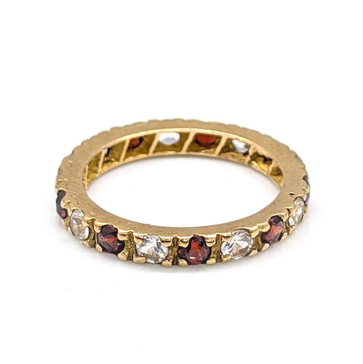 9ct Yellow Gold Garnet and White Topaz Eternity Ring