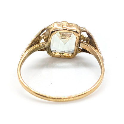 9ct Yellow Gold Emerald-Cut Synthetic Prasiolite Ring