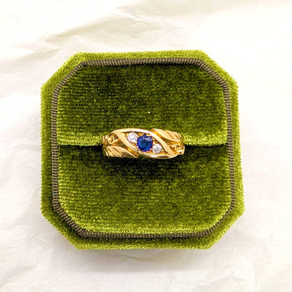 18ct Yellow Gold Sapphire and Diamond Scroll Ring