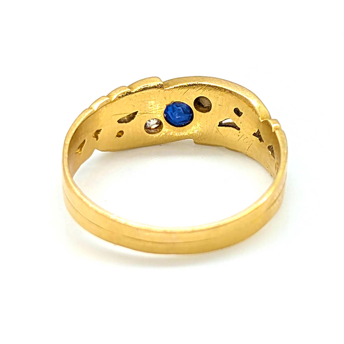 18ct Yellow Gold Sapphire and Diamond Scroll Ring