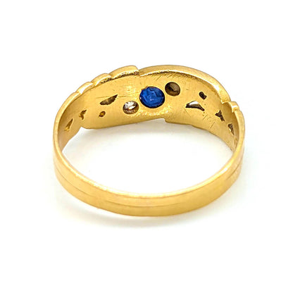 18ct Yellow Gold Sapphire and Diamond Scroll Ring