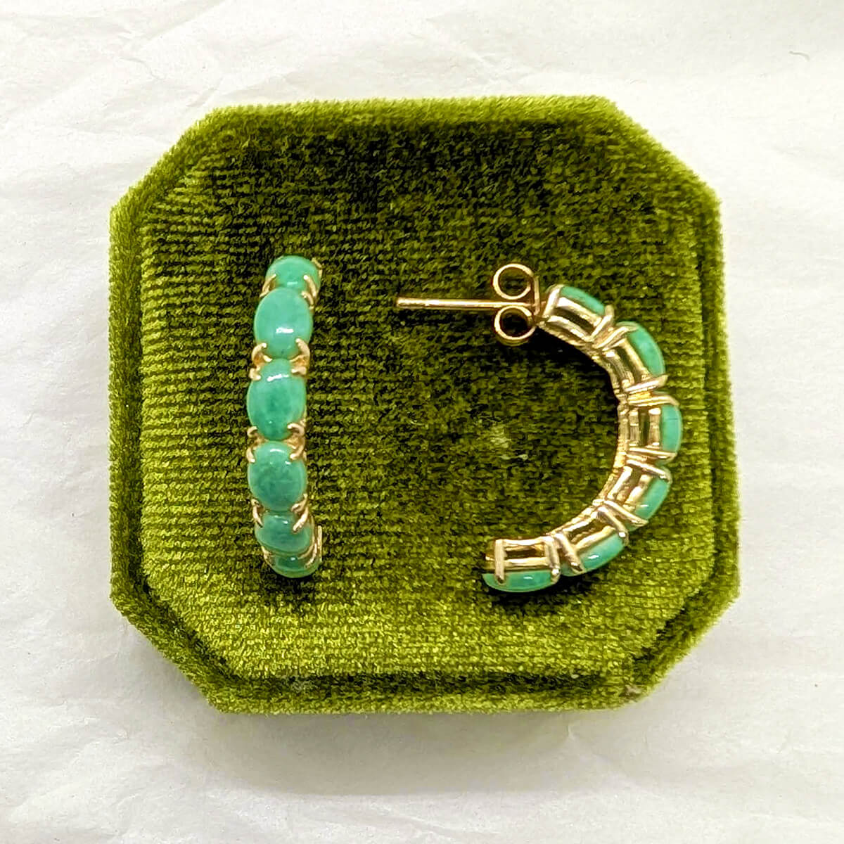 9ct Yellow Gold Jadeite Half Hoop Earrings
