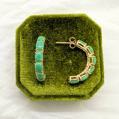 9ct Yellow Gold Jadeite Half Hoop Earrings