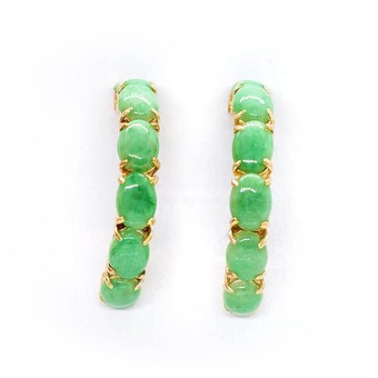 9ct Yellow Gold Jadeite Half Hoop Earrings