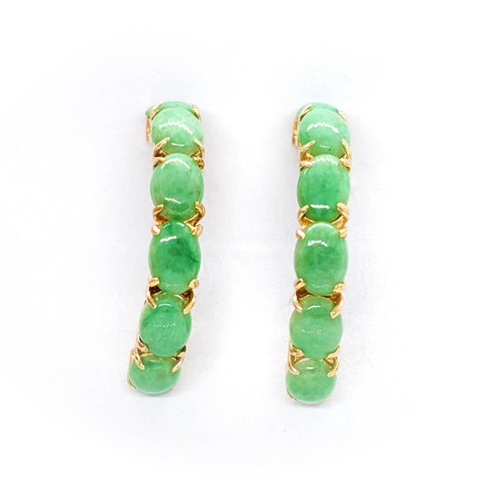 9ct Yellow Gold Jadeite Half Hoop Earrings