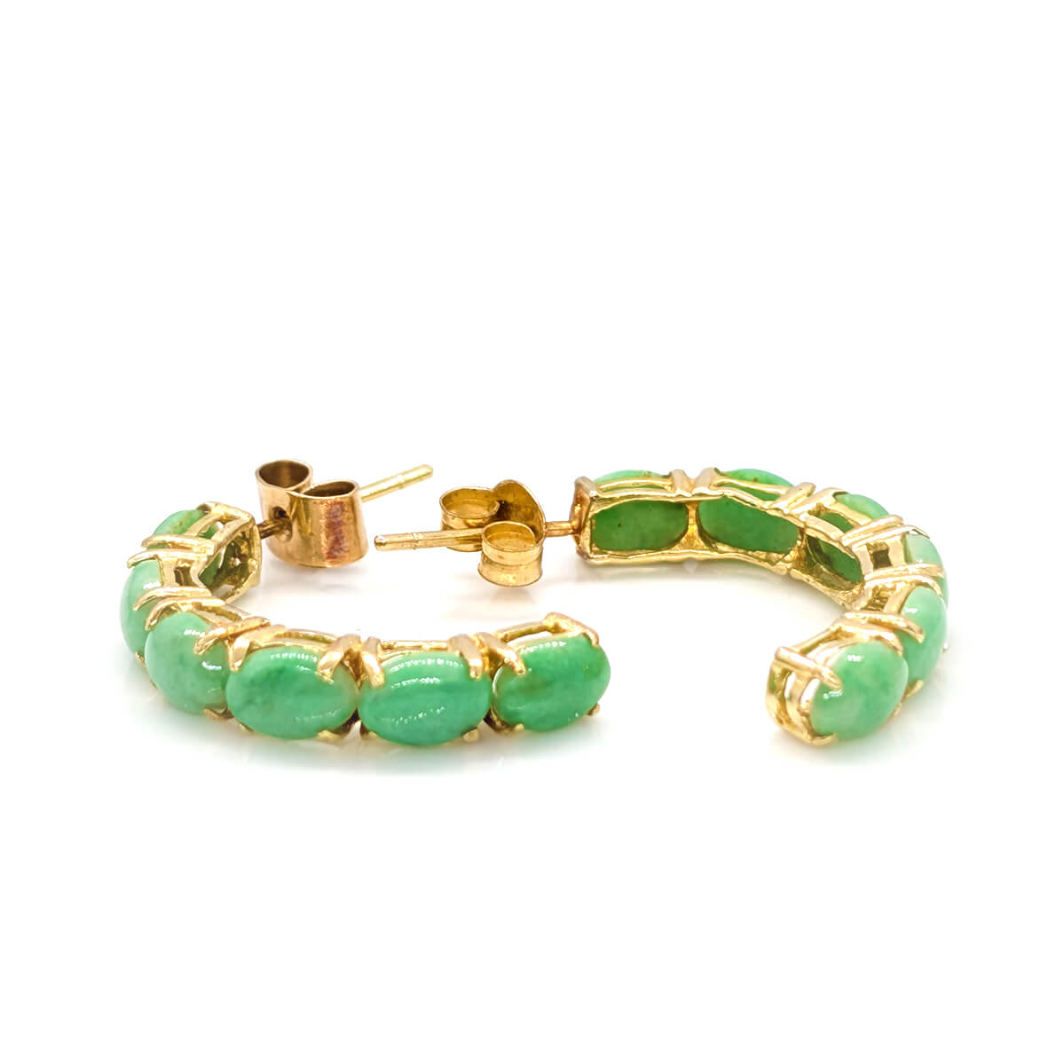 9ct Yellow Gold Jadeite Half Hoop Earrings
