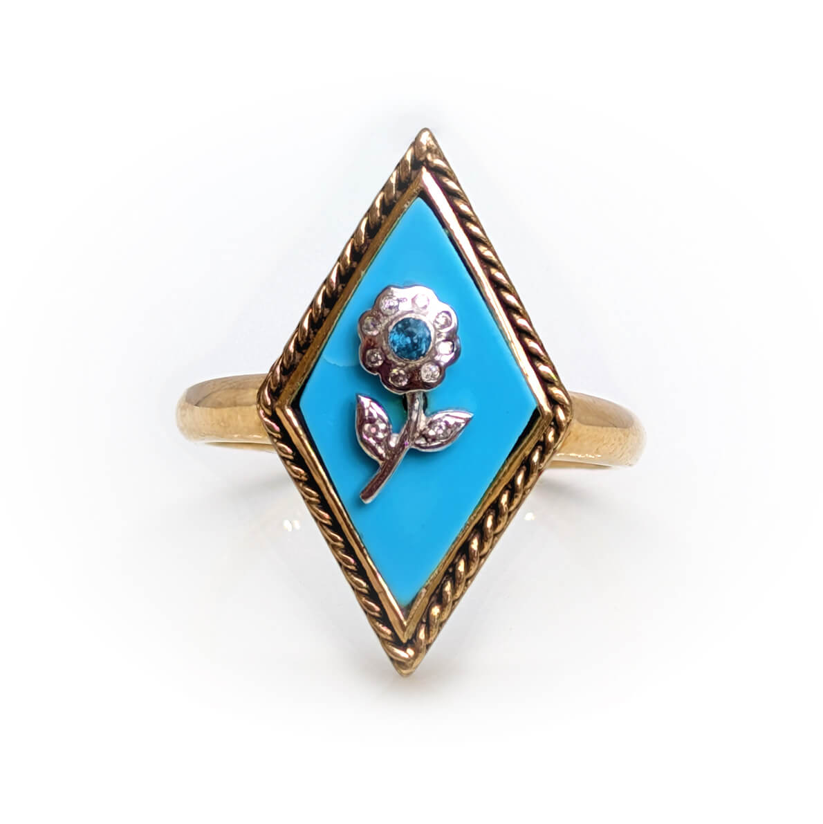 9ct Yellow Gold Turquoise Diamond-Shaped Ring