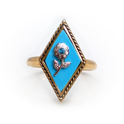 9ct Yellow Gold Turquoise Diamond-Shaped Ring