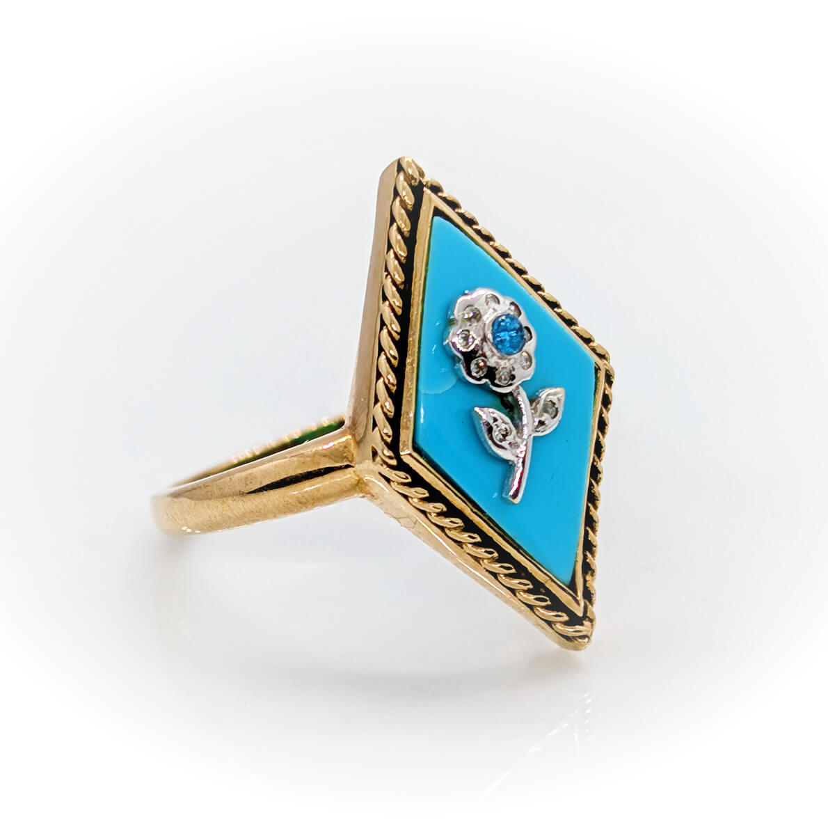 9ct Yellow Gold Turquoise Diamond-Shaped Ring